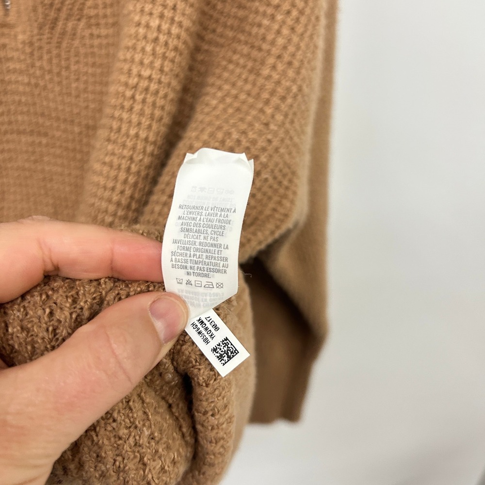 Aerie Oversized Quarter Zip Sweater L Camel Waffle Knit Coastal Old Money - Picture 7 of 12